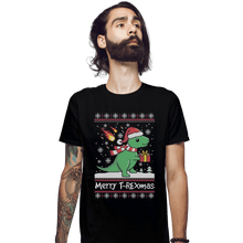 Load image into Gallery viewer, Shirts Fitted Shirts, Mens / Small / Black Merry T-Rexmas