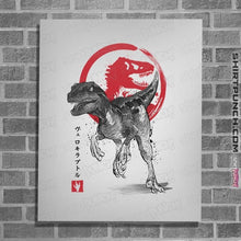 Load image into Gallery viewer, Shirts Posters / 4"x6" / White Velociraptor sumi-e halftones