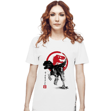 Load image into Gallery viewer, Shirts T-Shirts, Unisex / Small / White Velociraptor sumi-e halftones