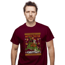 Load image into Gallery viewer, Shirts T-Shirts, Unisex / Small / Maroon Merry Saiyan Christmas