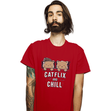 Load image into Gallery viewer, Shirts T-Shirts, Unisex / Small / Red Catflix And Chill