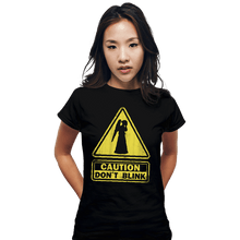 Load image into Gallery viewer, Shirts Fitted Shirts, Woman / Small / Black Caution - Don't Blink