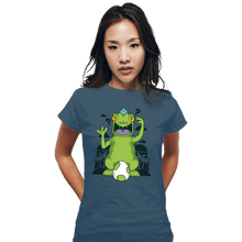 Load image into Gallery viewer, Shirts Fitted Shirts, Woman / Small / Indigo Blue Dinosaur Island