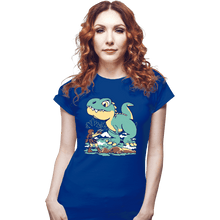 Load image into Gallery viewer, Shirts Fitted Shirts, Woman / Small / Royal Blue T Rex Surprise