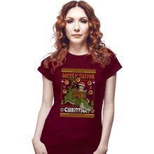 Load image into Gallery viewer, Shirts Fitted Shirts, Woman / Small / Maroon Merry Saiyan Christmas