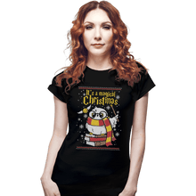 Load image into Gallery viewer, Shirts Fitted Shirts, Woman / Small / Black Owl Magic Christmas