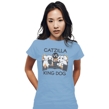 Load image into Gallery viewer, Shirts Fitted Shirts, Woman / Small / Powder Blue Catzilla VS King Dog