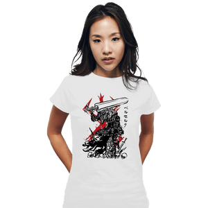 Daily_Deal_Shirts Fitted Shirts, Woman / Small / White Lone Swordsman sumi-e