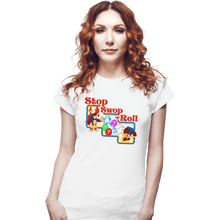 Load image into Gallery viewer, Shirts Fitted Shirts, Woman / Small / White Stop Swop 'N' Roll
