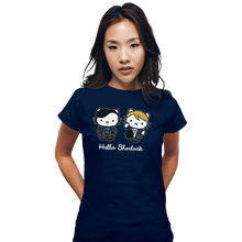 Load image into Gallery viewer, Shirts Fitted Shirts, Woman / Small / Navy Hello Sherlock