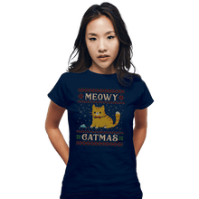 Load image into Gallery viewer, Daily_Deal_Shirts Fitted Shirts, Woman / Small / Navy Meowy Catmas