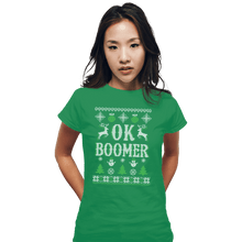Load image into Gallery viewer, Shirts Fitted Shirts, Woman / Small / Irish Green OK Zoomer Ugly Christmas Sweater