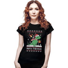 Load image into Gallery viewer, Shirts Fitted Shirts, Woman / Small / Black Merry T-Rexmas
