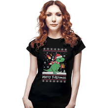 Load image into Gallery viewer, Shirts Fitted Shirts, Woman / Small / Black Merry T-Rexmas