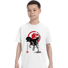 Load image into Gallery viewer, Shirts T-Shirts, Youth / XS / White Velociraptor sumi-e halftones