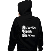 Load image into Gallery viewer, Daily_Deal_Shirts Zippered Hoodies, Unisex / Small / Black Arrows Iron And Spears