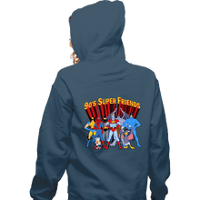 Load image into Gallery viewer, Secret_Shirts Zippered Hoodies, Unisex / Small / Indigo Blue 90's Super Friends
