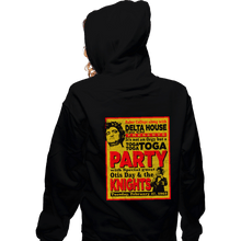 Load image into Gallery viewer, Secret_Shirts Zippered Hoodies, Unisex / Small / Black Delta House Flyer