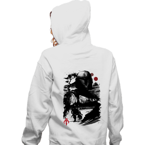 Daily_Deal_Shirts Zippered Hoodies, Unisex / Small / White The Bounty Hunter In The desert Sumi-e