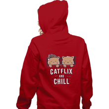 Load image into Gallery viewer, Shirts Pullover Hoodies, Unisex / Small / Red Catflix And Chill