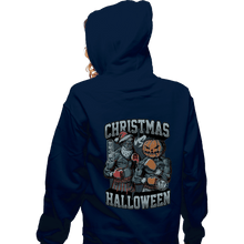 Load image into Gallery viewer, Secret_Shirts Zippered Hoodies, Unisex / Small / Navy Christmas VS Halloween