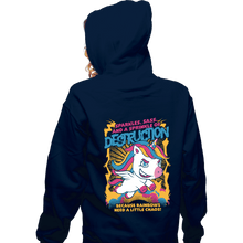 Load image into Gallery viewer, Secret_Shirts Zippered Hoodies, Unisex / Small / Navy Unicorn Rainbows Destruction