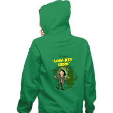 Load image into Gallery viewer, Secret_Shirts Zippered Hoodies, Unisex / Small / Irish Green Low-Key Hero