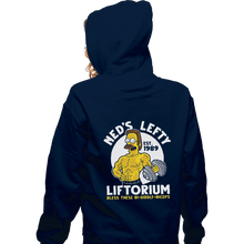 Load image into Gallery viewer, Shirts Zippered Hoodies, Unisex / Small / Navy Ned's Lefty Liftorium