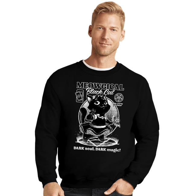 Shirts Crewneck Sweater, Unisex / Small / Black Magical Black Cat Girl