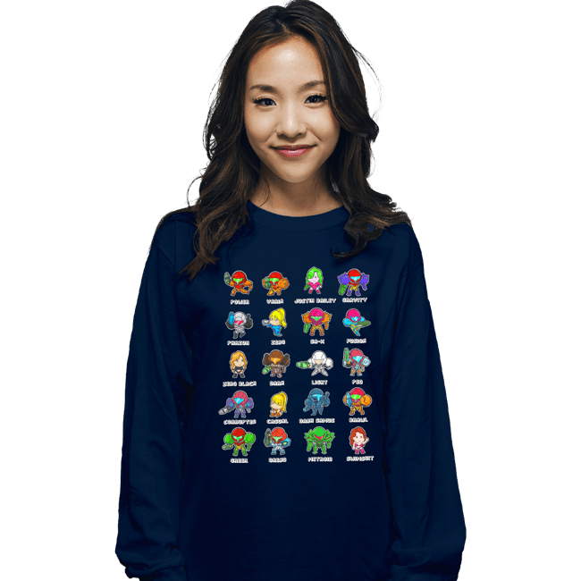 Secret_Shirts Long Sleeve Shirts, Unisex / Small / Navy The Many Suits Of Samus!