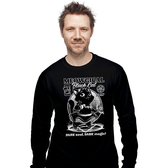 Shirts Long Sleeve Shirts, Unisex / Small / Black Magical Black Cat Girl