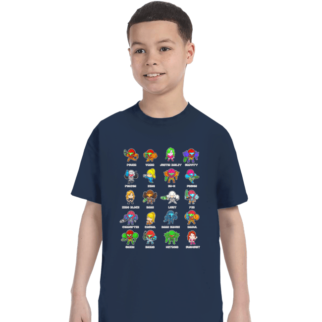 Secret_Shirts T-Shirts, Youth / XS / Navy The Many Suits Of Samus!