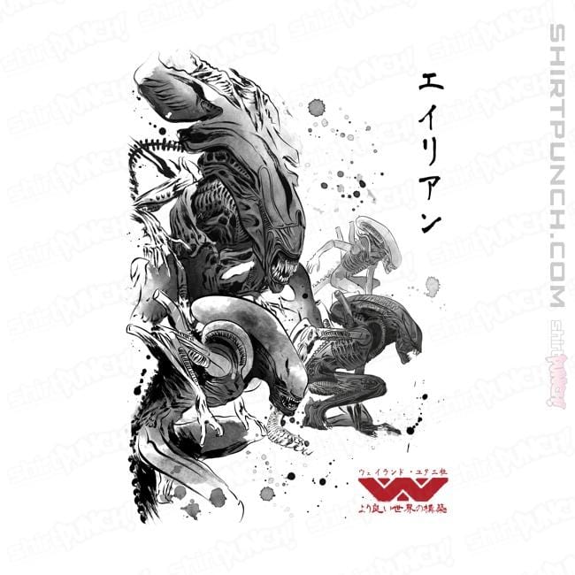 Shirts Magnets / 3"x3" / White Xenomorphs Invasion Sumi-e
