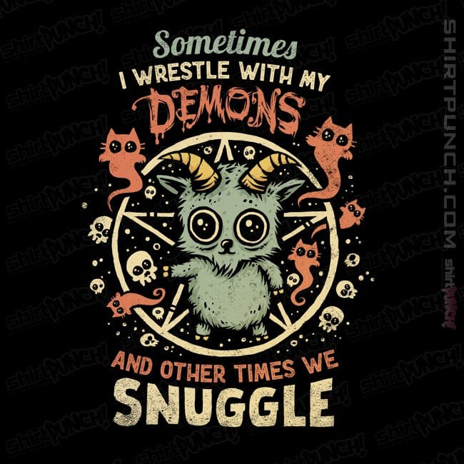 Daily_Deal_Shirts Magnets / 3"x3" / Black I Wrestle With My Demons