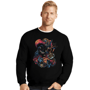 Daily_Deal_Shirts Crewneck Sweater, Unisex / Small / Black Colorful Captain