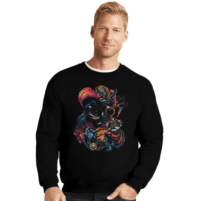 Daily_Deal_Shirts Crewneck Sweater, Unisex / Small / Black Colorful Captain