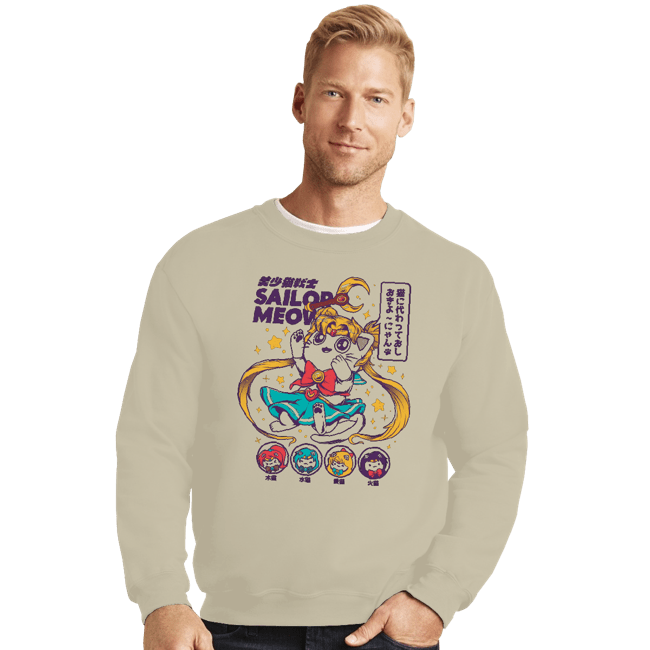 Secret_Shirts Crewneck Sweater, Unisex / Small / Sand Pretty Sailor Meow
