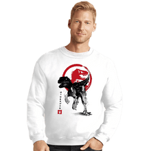 Load image into Gallery viewer, Shirts Crewneck Sweater, Unisex / Small / White Velociraptor sumi-e halftones
