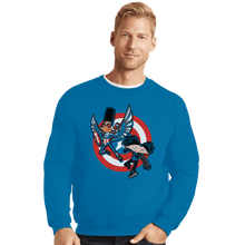 Load image into Gallery viewer, Daily_Deal_Shirts Crewneck Sweater, Unisex / Small / Sapphire Captain Tallhair And Football Soldier
