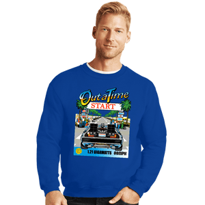 Daily_Deal_Shirts Crewneck Sweater, Unisex / Small / Royal Blue Out Run And Time
