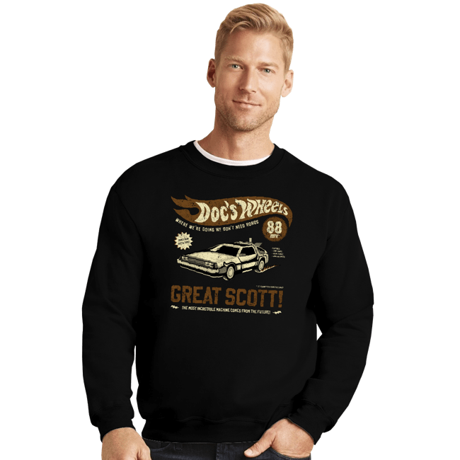 Daily_Deal_Shirts Crewneck Sweater, Unisex / Small / Black Doc's Wheels