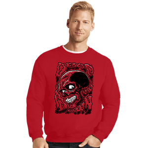 Daily_Deal_Shirts Crewneck Sweater, Unisex / Small / Red Dead By Dawn Skull