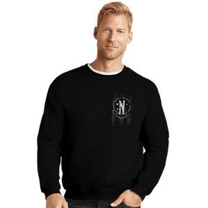 Daily_Deal_Shirts Crewneck Sweater, Unisex / Small / Black Nevermore Pocket Print