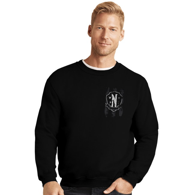Daily_Deal_Shirts Crewneck Sweater, Unisex / Small / Black Nevermore Pocket Print