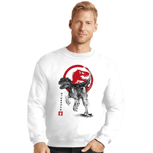 Secret_Shirts Crewneck Sweater, Unisex / Small / White Velociraptor Sumi-E