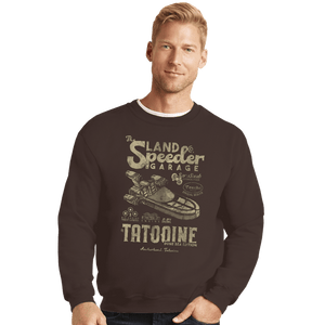 Daily_Deal_Shirts Crewneck Sweater, Unisex / Small / Dark Chocolate Land Speeder Garage