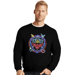 Daily_Deal_Shirts Crewneck Sweater, Unisex / Small / Black Neon Shield