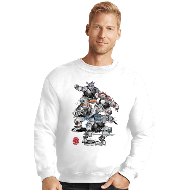 Daily_Deal_Shirts Crewneck Sweater, Unisex / Small / White Ninja Turtles Sumi-e