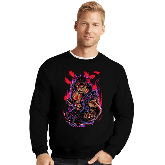 Daily_Deal_Shirts Crewneck Sweater, Unisex / Small / Black Evil Ryu Fighter
