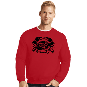Daily_Deal_Shirts Crewneck Sweater, Unisex / Small / Red Daemon's Smoked Crab